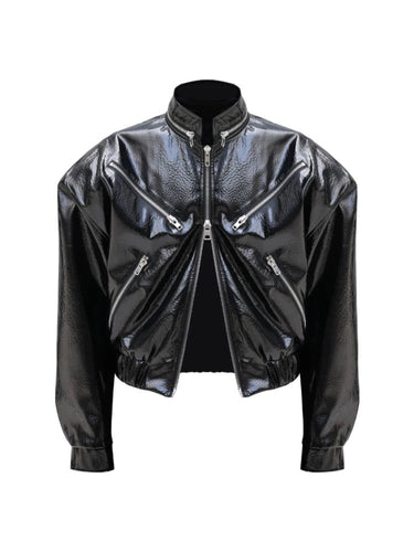 Blouson crop top effet croco noir