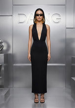 Hooded dress black satin fitted stretched