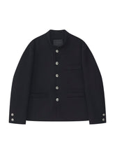 Vanida Dang - Cardigan laine bleu marine style militaire - Luxe Samouraï Futuriste Techwear