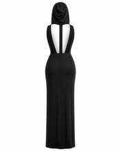 Hooded dress black satin fitted stretched