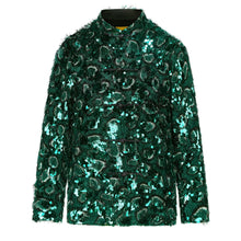 Sequin col Mao blouse verte émeraude