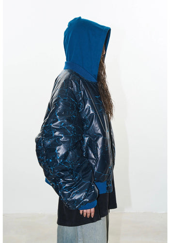 Cuir craqué blouson capuche