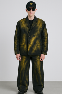 Denim ensemble washed anthracite noir et jaune gold