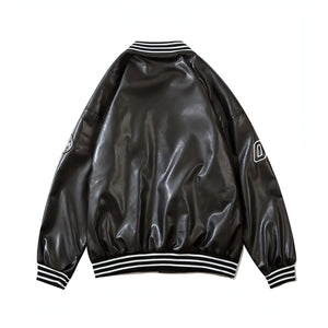 Leather Letter Printing Baseball Jacket - vanidadang