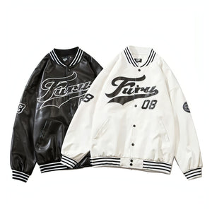 Leather Letter Printing Baseball Jacket - vanidadang