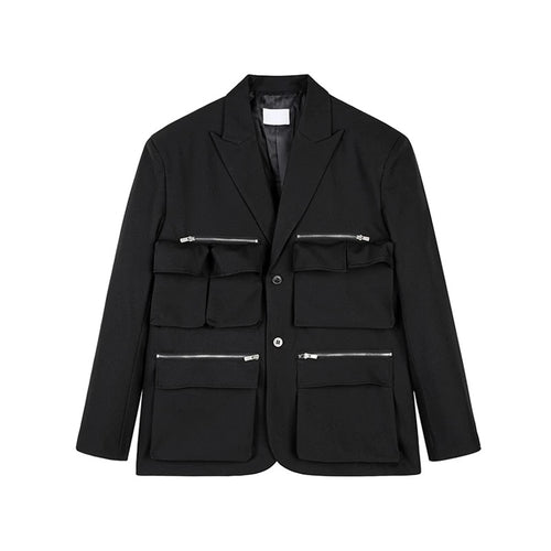 Multiple pockets blazer noir canvas cotton