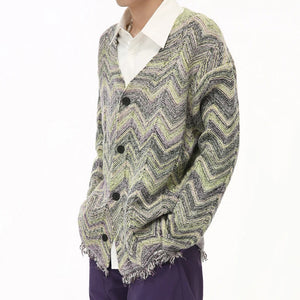 Knitting Contrast Color V-neck cardigan