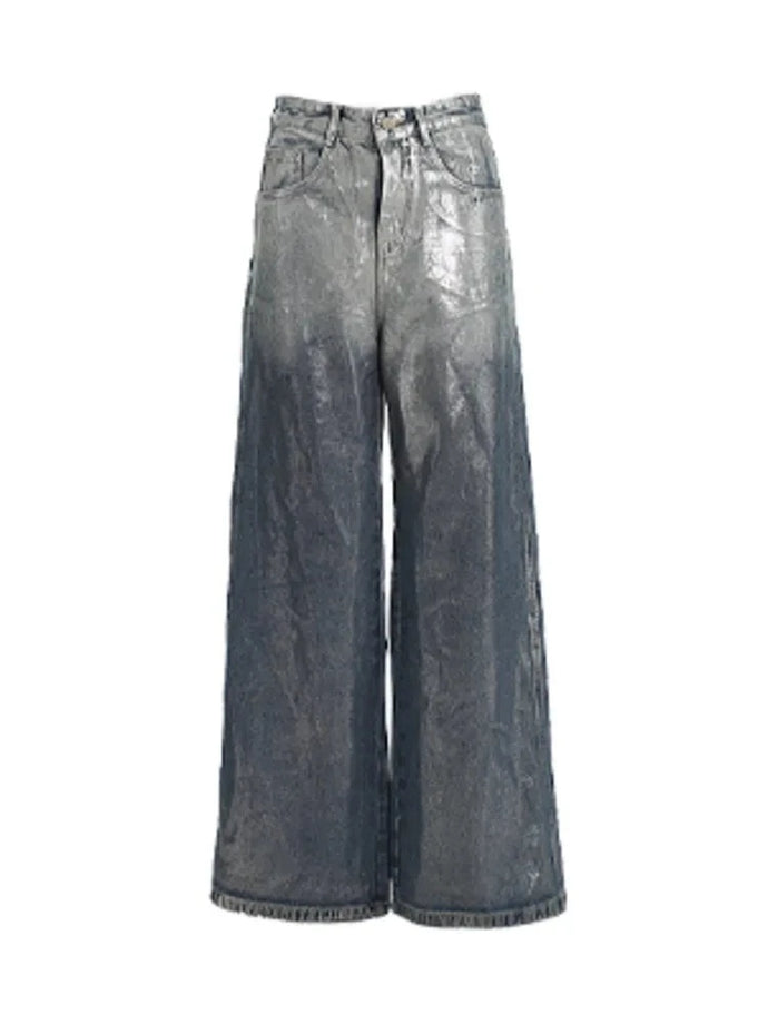 Coated silver denim