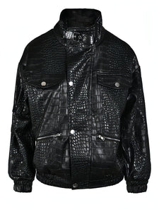 Loose Fit Black PU Leather Jacket