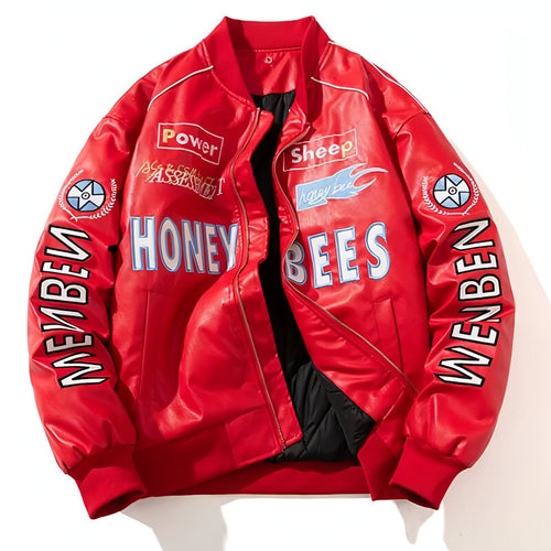 Car Racing Leather Bomber Jacket