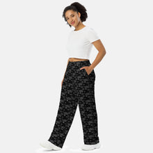 All-over Print Unisex Wide-leg Black Pants - vanidadang