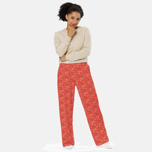 All-over print unisex wide-leg orange red pants - vanidadang