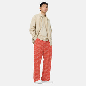 All-over print unisex wide-leg orange red pants - vanidadang