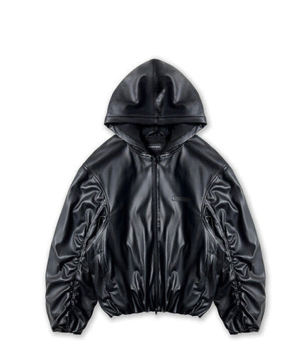 Blouson cuir capuche