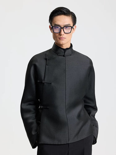 Col Mao satin de soie blouse noire