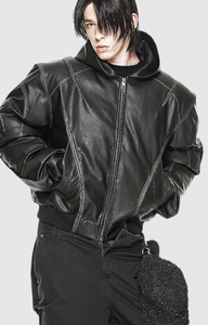 Hooded leather jacket