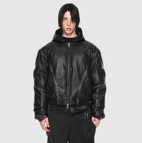 Hooded leather jacket