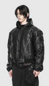 Hooded leather jacket