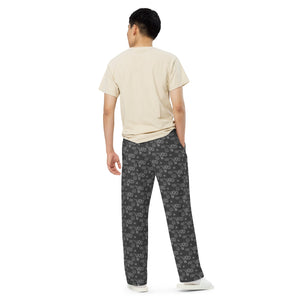 All-over print unisex wide-leg grey pants